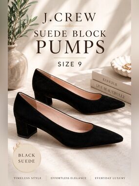 J.Crew Black Suede Block Heel Pumps Size 9